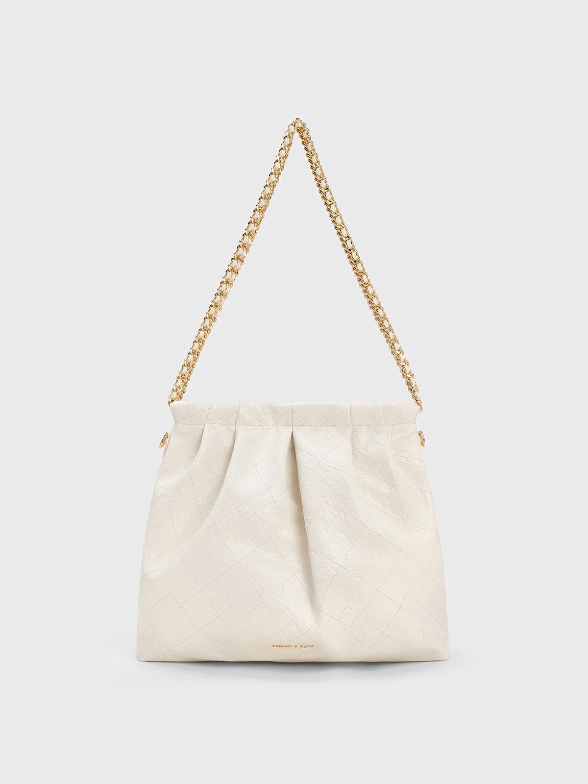 Túi Charles Keith Hobo Duo Double Chain Kem