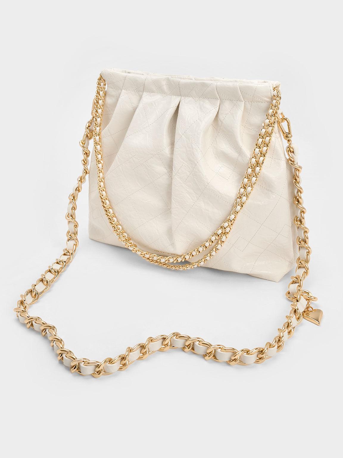 Túi Charles Keith Hobo Duo Double Chain Kem