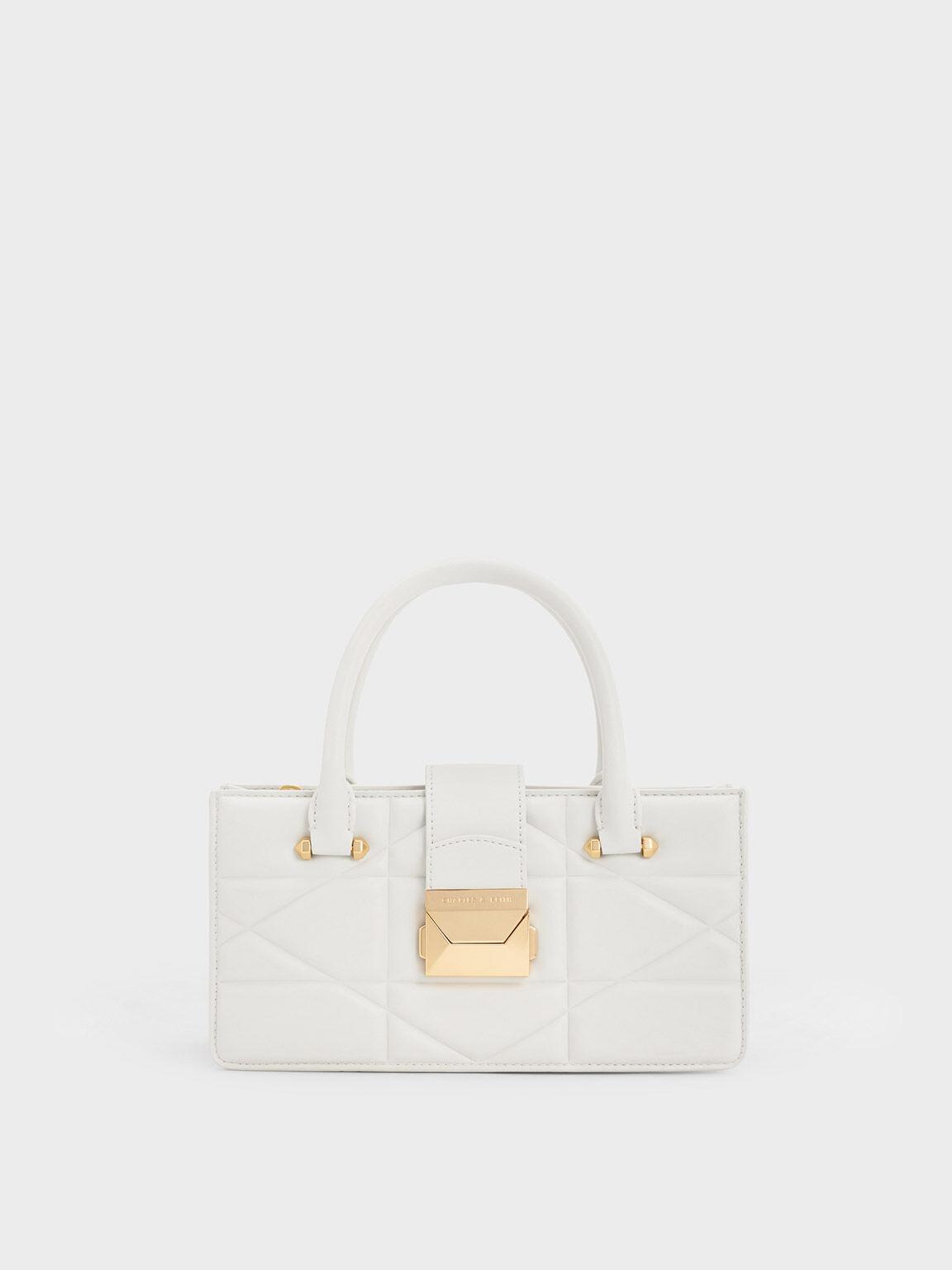 Túi Charles Keith Xách Phom Chữ Nhật Blanche Quilted Trắng