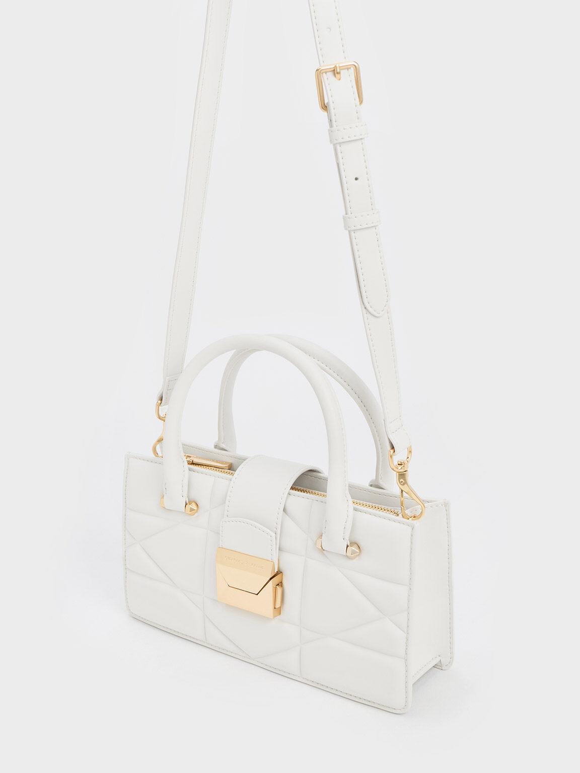 Túi Charles Keith Xách Phom Chữ Nhật Blanche Quilted Trắng