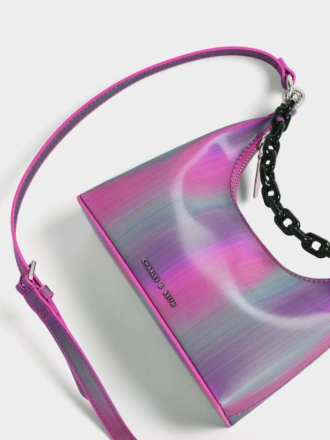 Túi Charles Keith Đeo Vai Verity Chain-Link Sculptural Xanh Công