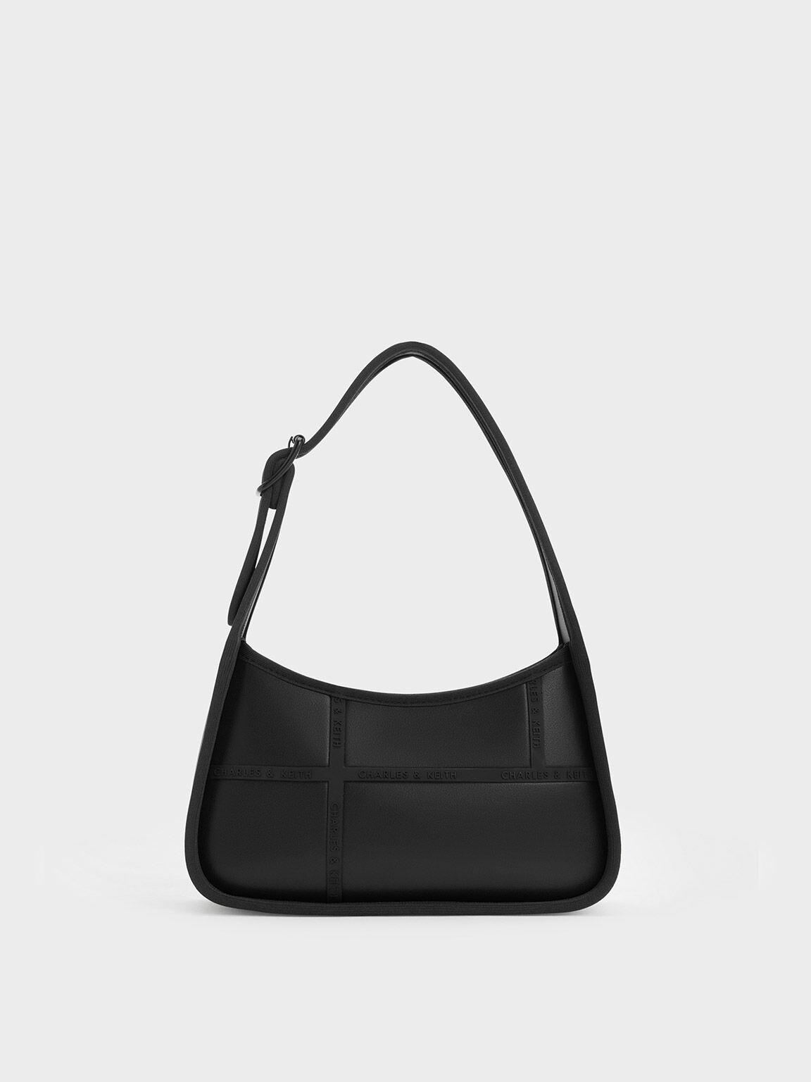 Túi Charles Keith Đeo Vai Hình Thang Avenue Contrast-Trim Trapeze Đen