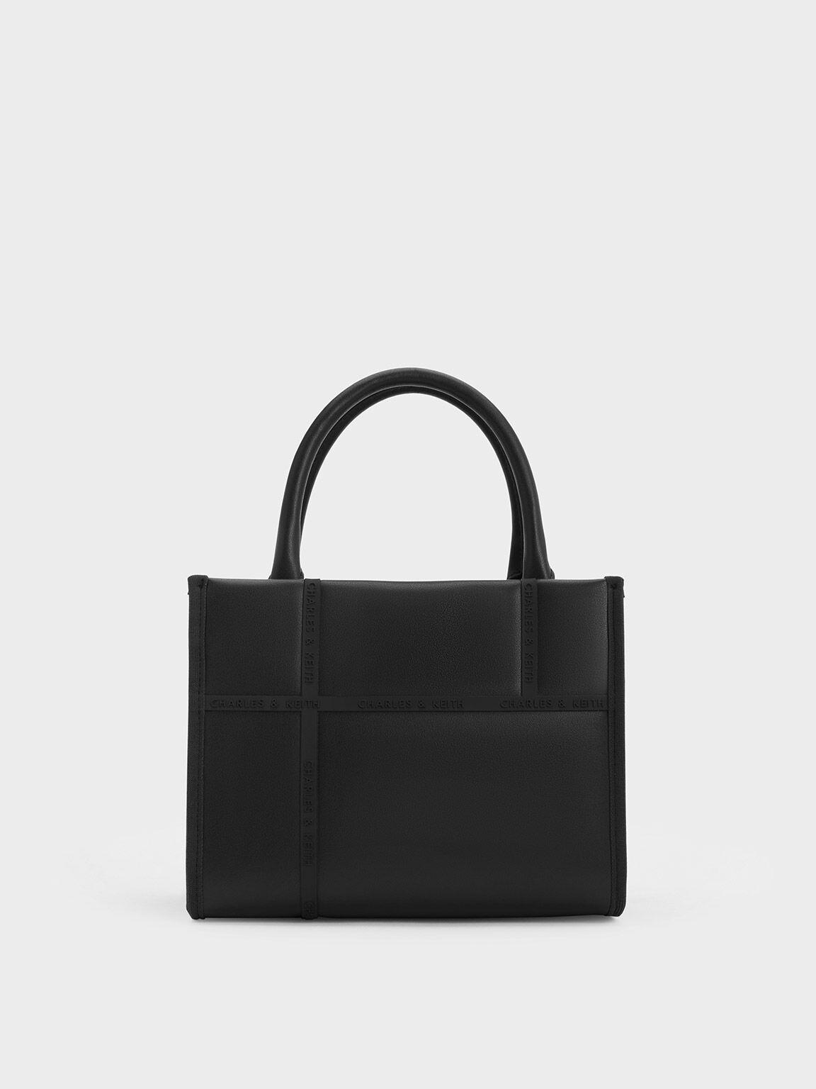 Túi Charles Keith Tote Chữ Nhật Avenue Contrast-Trim Đen