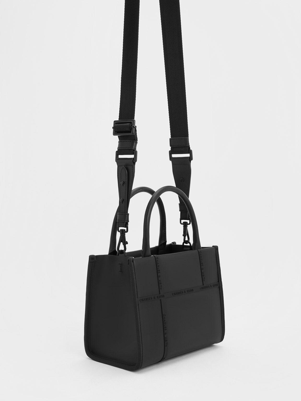 Túi Charles Keith Tote Chữ Nhật Avenue Contrast-Trim Đen