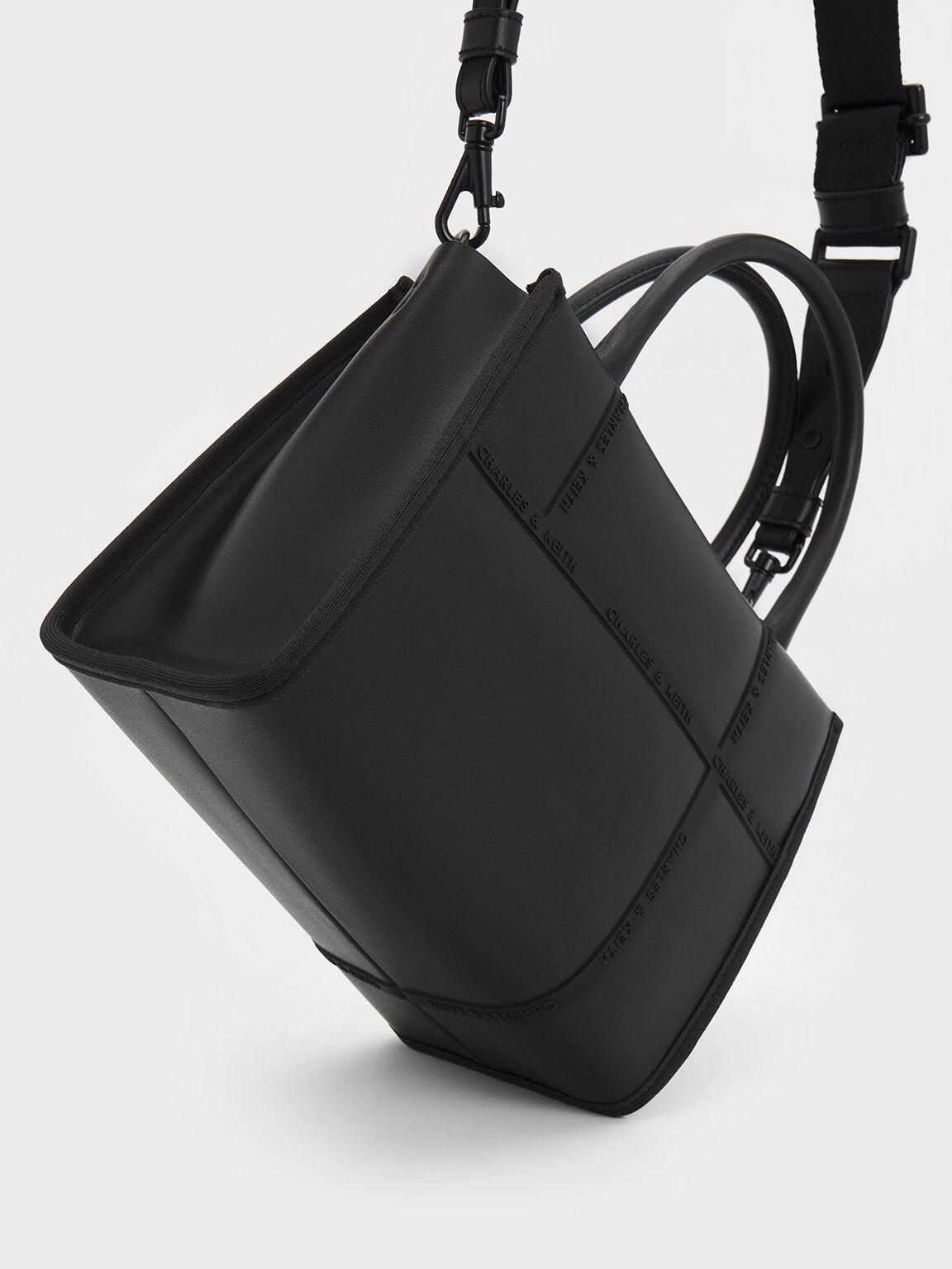 Túi Charles Keith Tote Chữ Nhật Avenue Contrast-Trim Đen