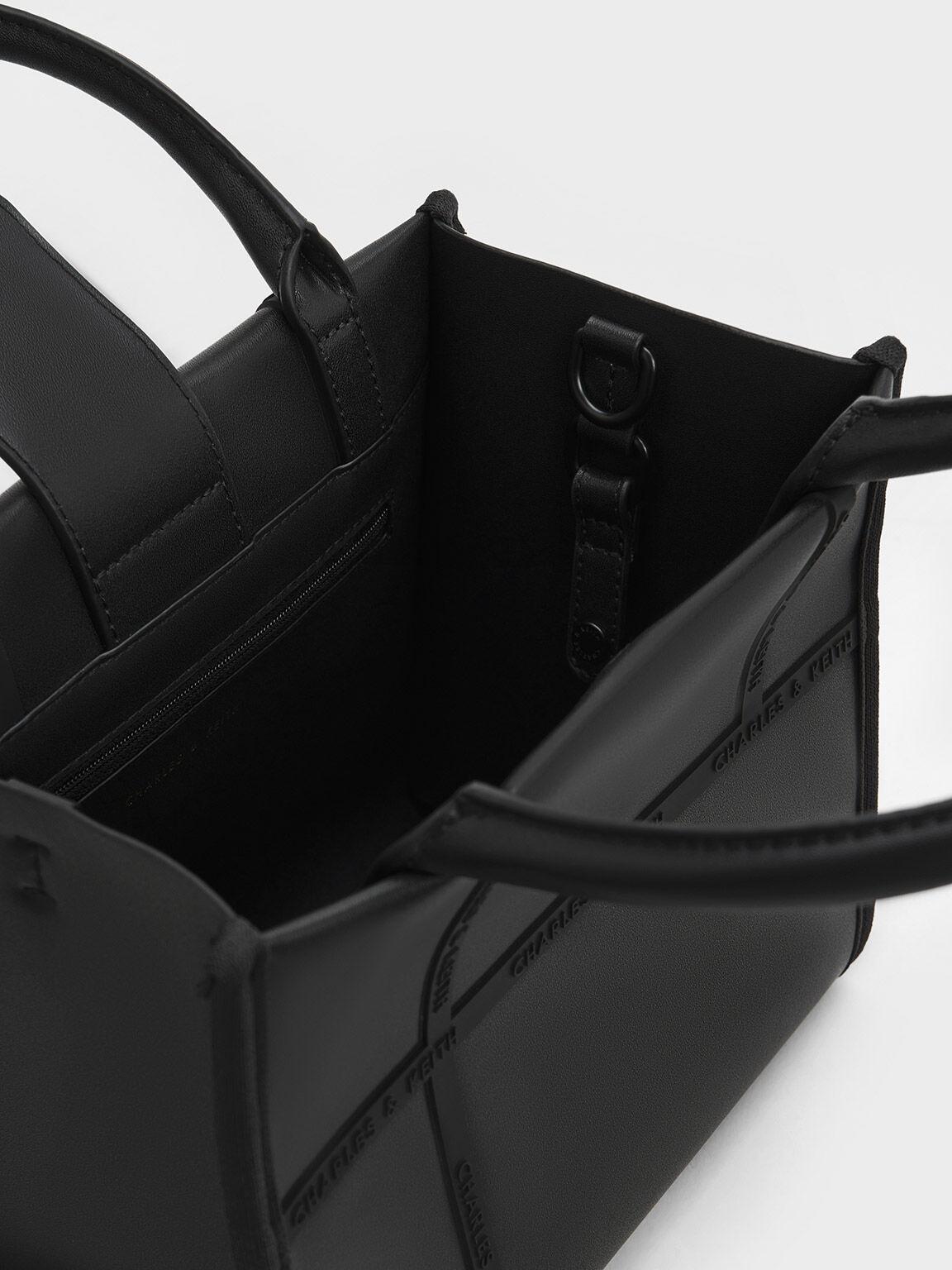 Túi Charles Keith Tote Chữ Nhật Avenue Contrast-Trim Đen