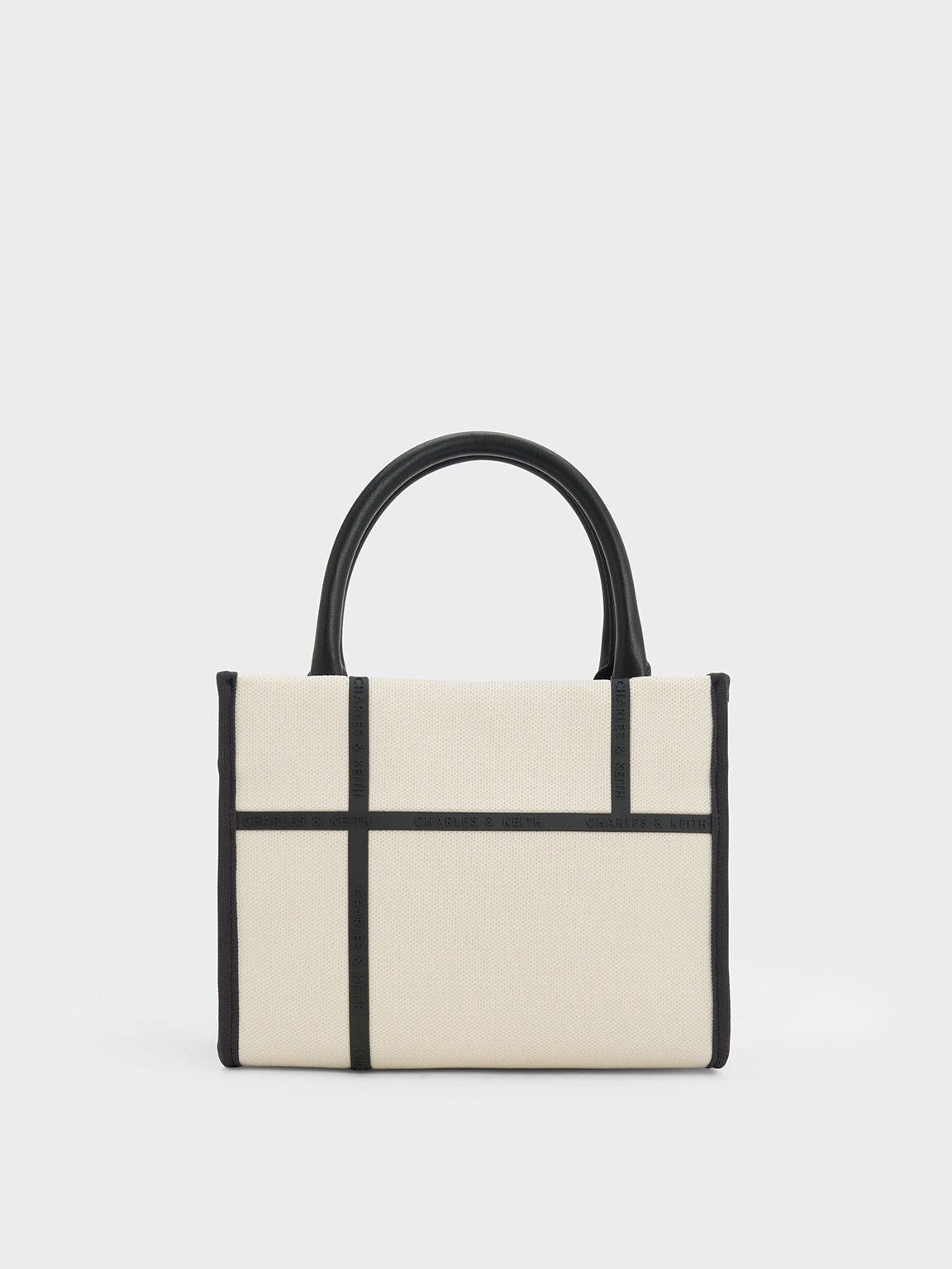 Túi Charles Keith Tote Chữ Nhật Avenue Contrast-Trim Kem