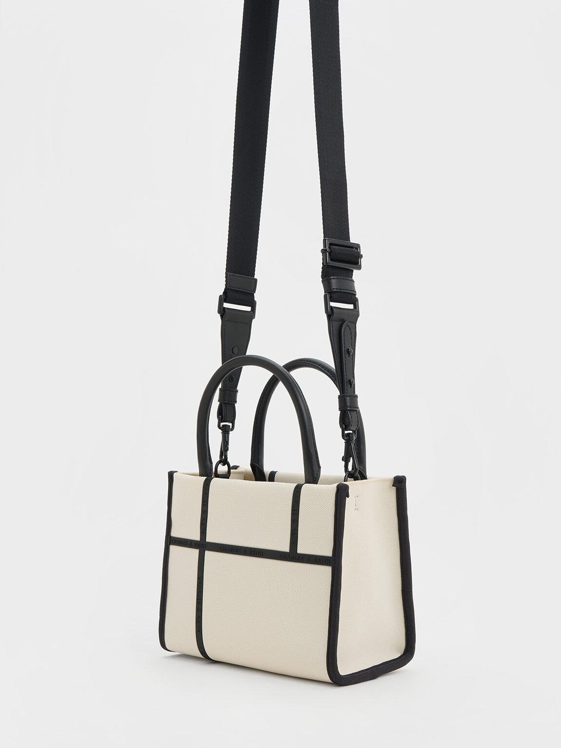 Túi Charles Keith Tote Chữ Nhật Avenue Contrast-Trim Kem