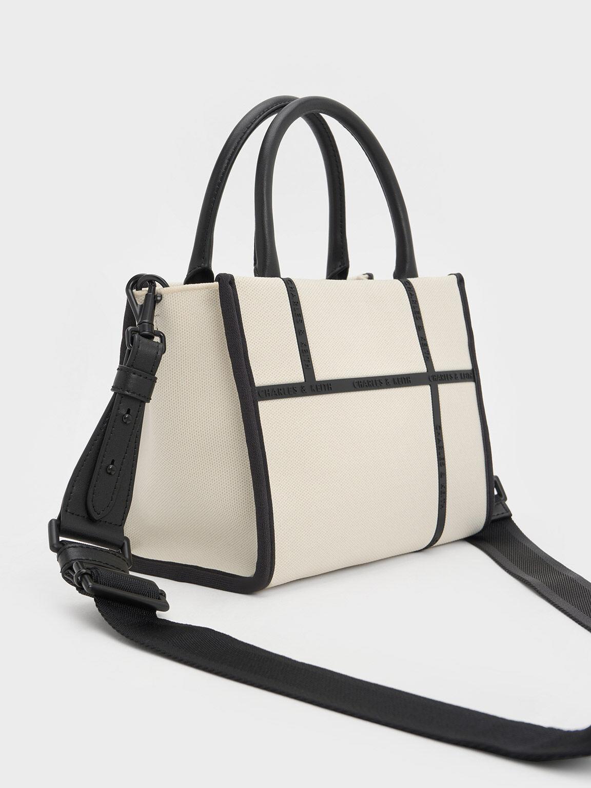 Túi Charles Keith Tote Chữ Nhật Avenue Contrast-Trim Kem