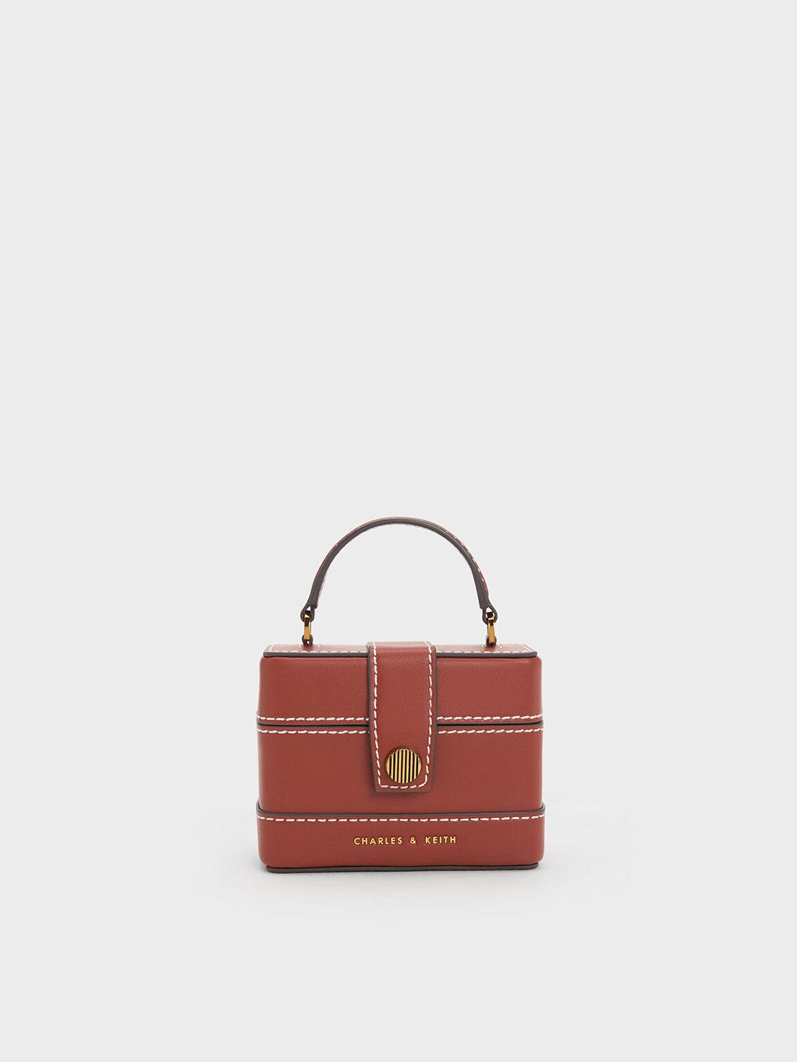 Túi Charles Keith Xách Hình Hộp Mini Bronte Contrast Trim Mocha