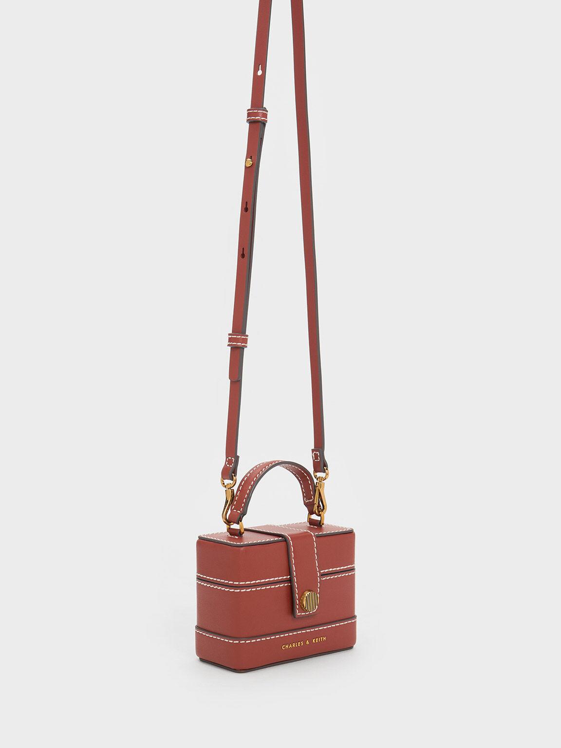 Túi Charles Keith Xách Hình Hộp Mini Bronte Contrast Trim Mocha