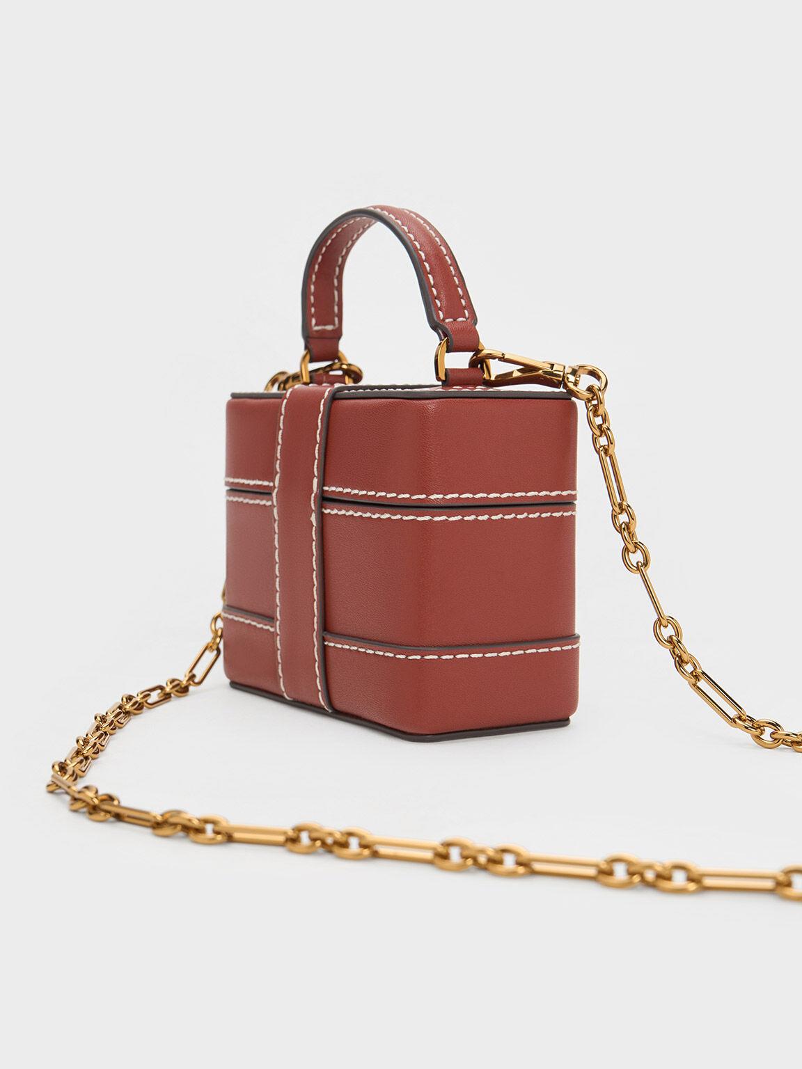 Túi Charles Keith Xách Hình Hộp Mini Bronte Contrast Trim Mocha