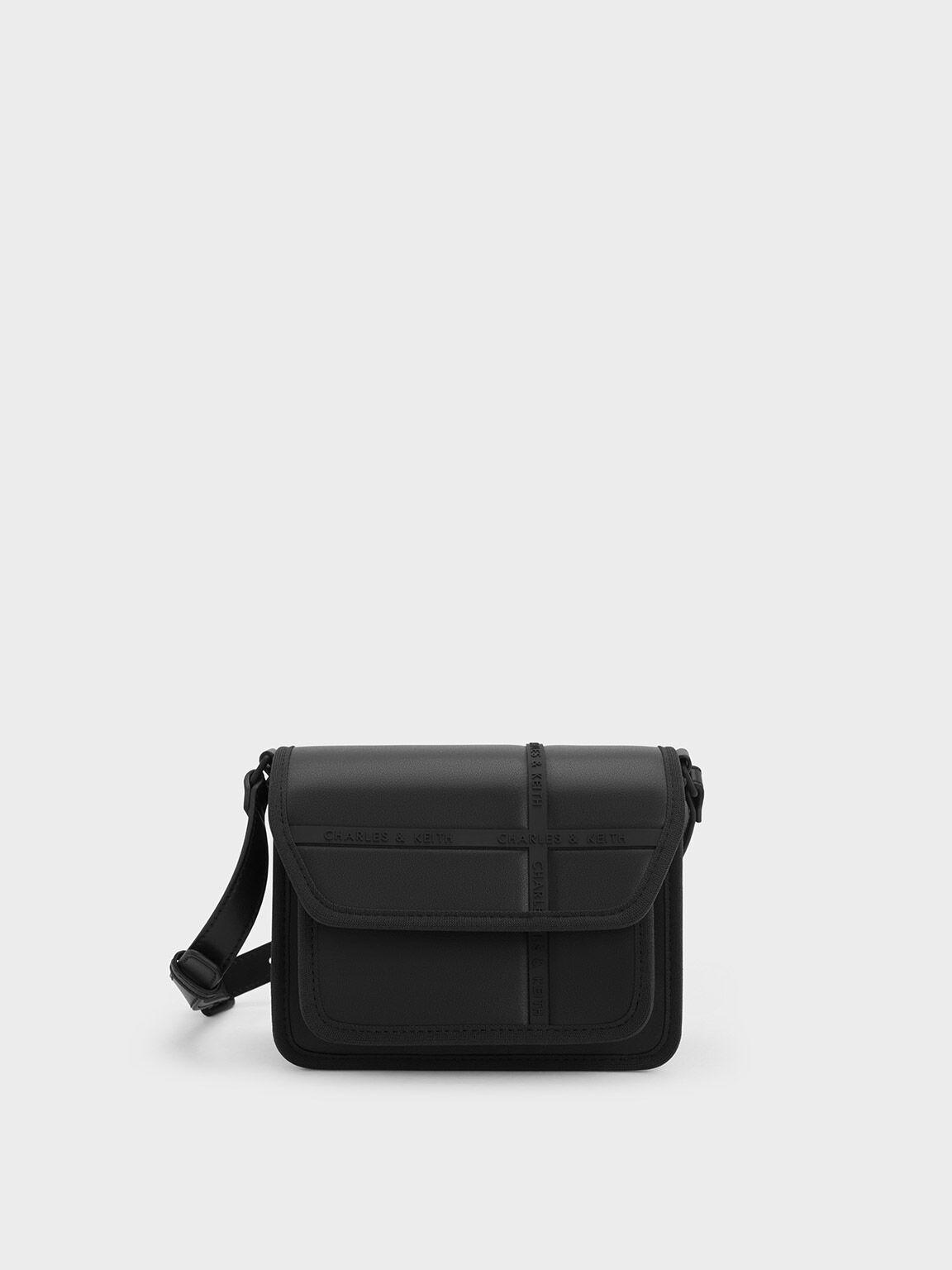 Túi Charles Keith Đeo Chéo Chữ Nhật Avenue Contrast-Trim Đen