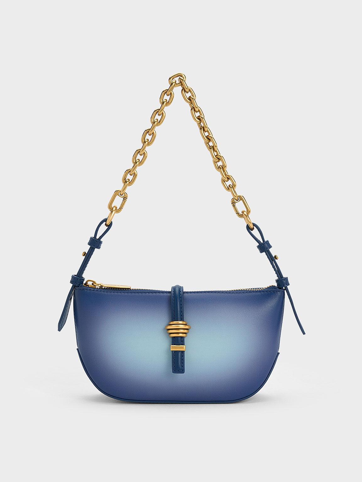 Túi Charles Keith Đeo Vai Phom Nửa Hình Tròn Trudy Ombre Belted Geometric Xanh Navy