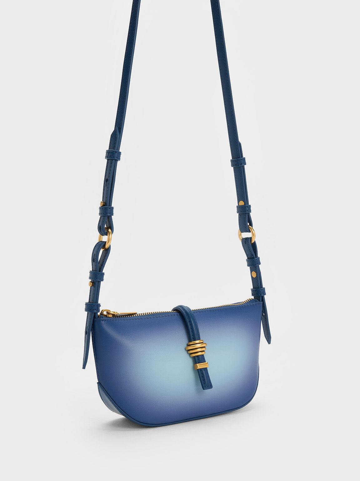 Túi Charles Keith Đeo Vai Phom Nửa Hình Tròn Trudy Ombre Belted Geometric Xanh Navy