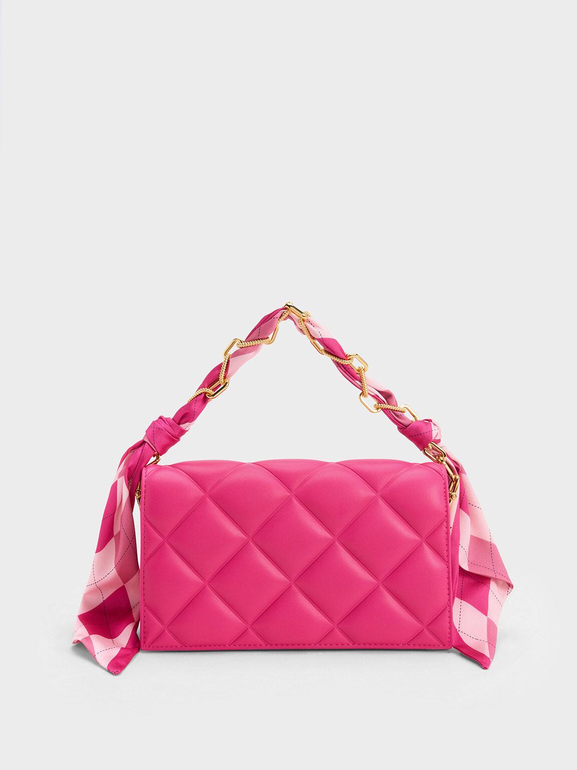 Túi Charles Keith Clutch Cầm Tay Alcott Scarf-Wrapped Handle Padded Hồng Fuchsia