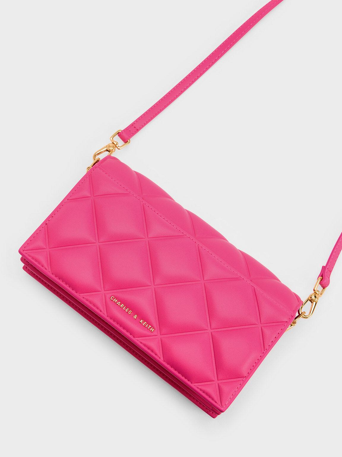 Túi Charles Keith Clutch Cầm Tay Alcott Scarf-Wrapped Handle Padded Hồng Fuchsia