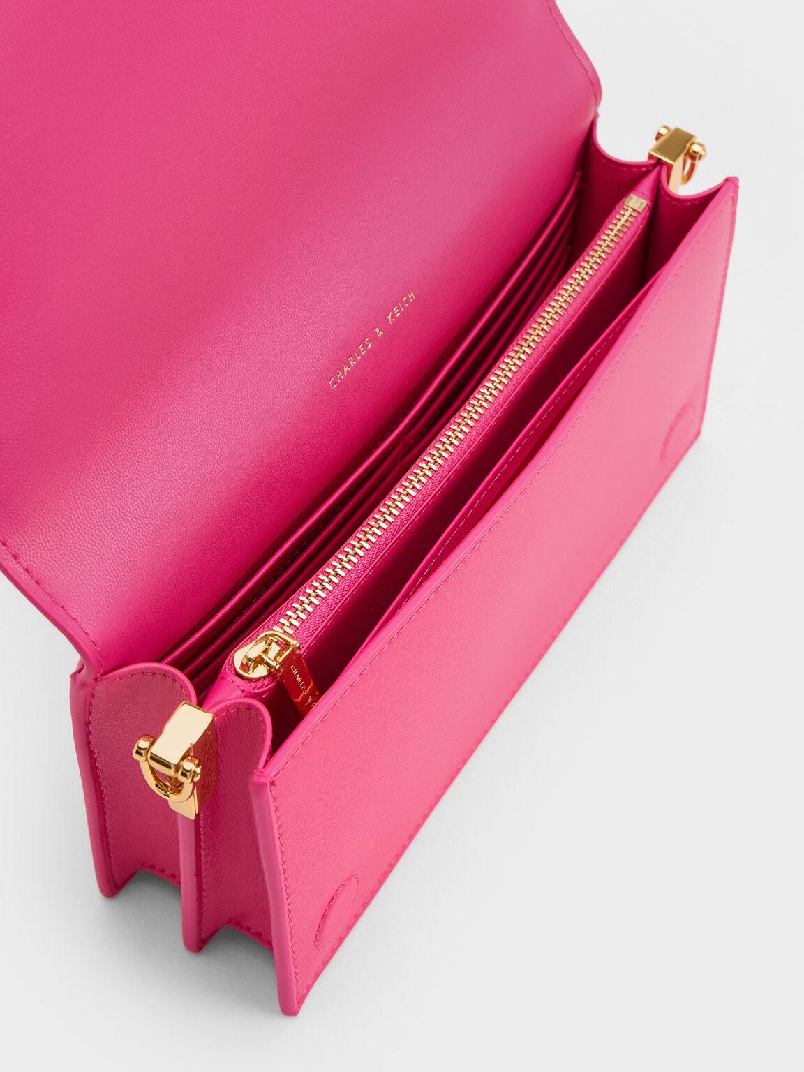 Túi Charles Keith Clutch Cầm Tay Alcott Scarf-Wrapped Handle Padded Hồng Fuchsia