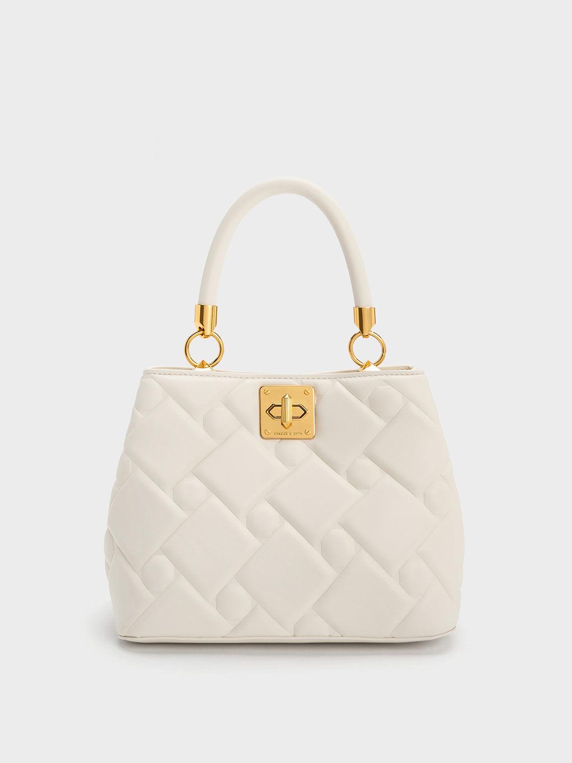 Túi Charles Keith Xách Hình Thang Tillie Quilted Kem