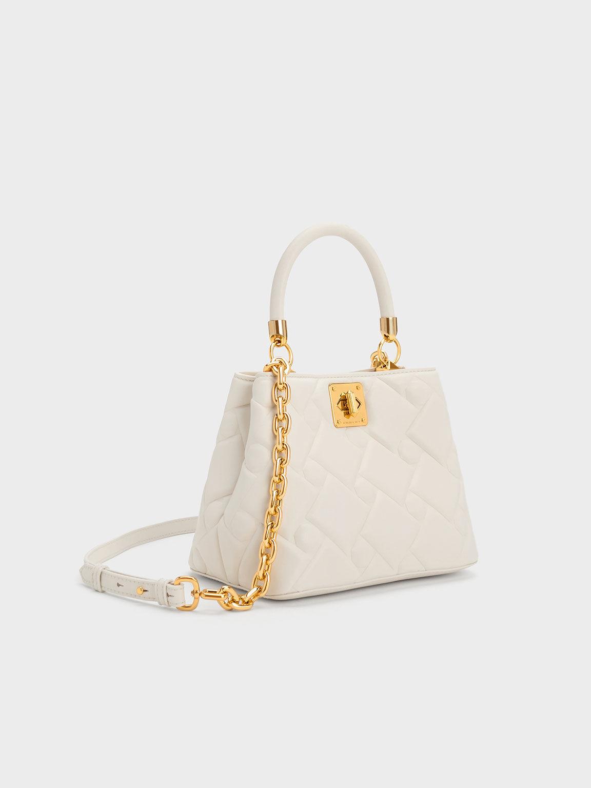 Túi Charles Keith Xách Hình Thang Tillie Quilted Kem