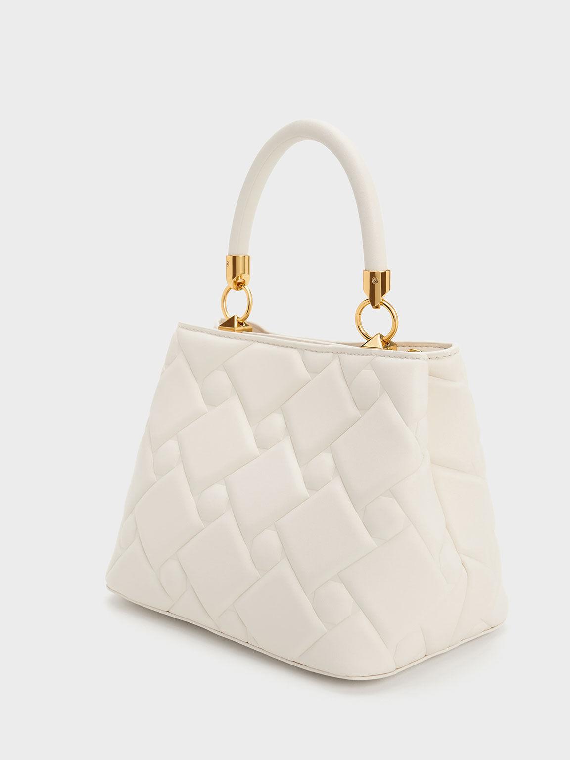 Túi Charles Keith Xách Hình Thang Tillie Quilted Kem