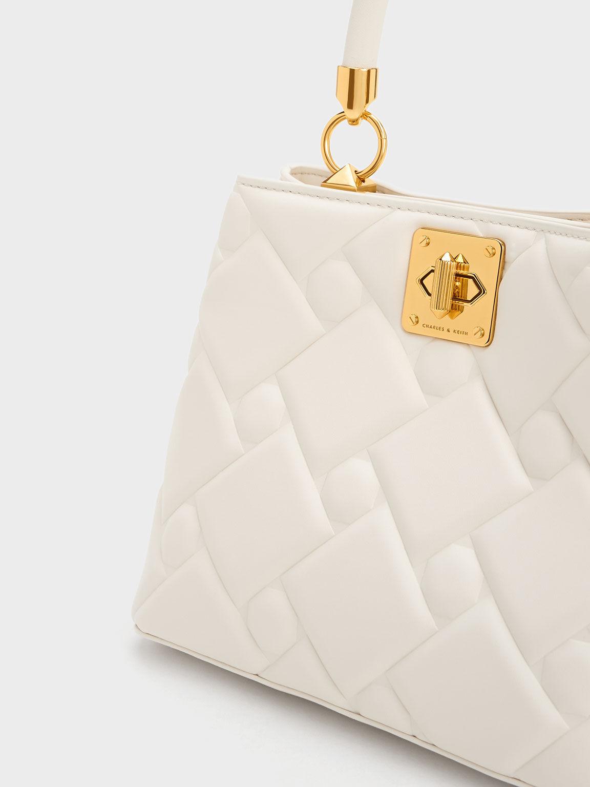 Túi Charles Keith Xách Hình Thang Tillie Quilted Kem