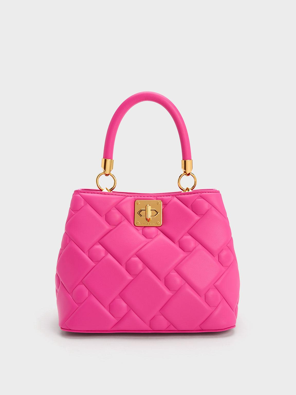 Túi Charles Keith Xách Hình Thang Tillie Quilted Hồng Fuchsia