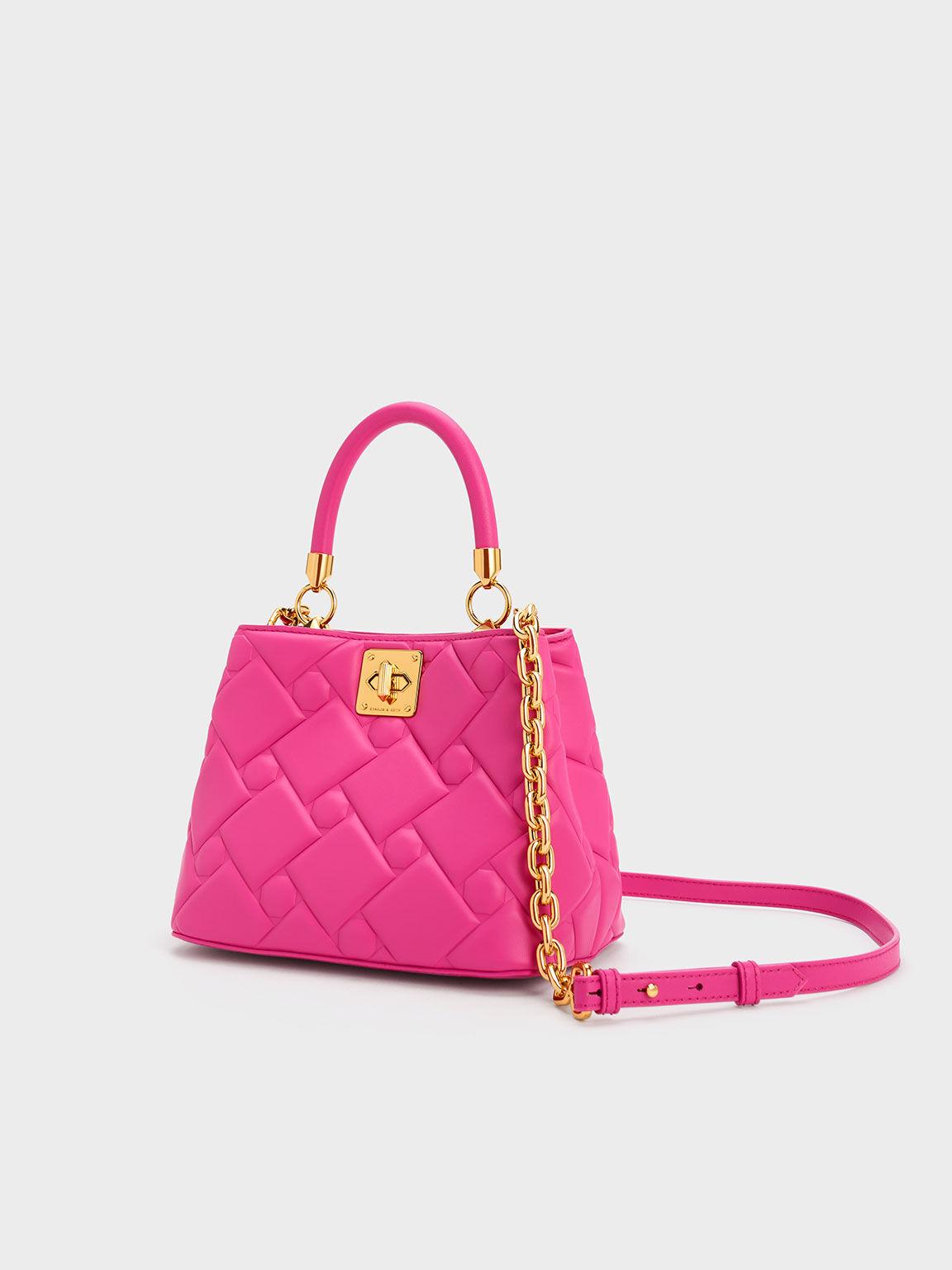 Túi Charles Keith Xách Hình Thang Tillie Quilted Hồng Fuchsia