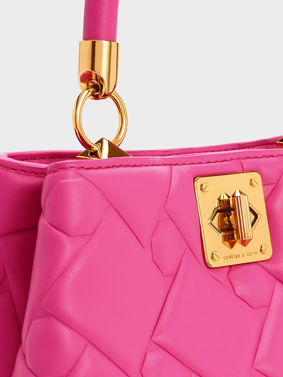 Túi Charles Keith Xách Hình Thang Tillie Quilted Hồng Fuchsia