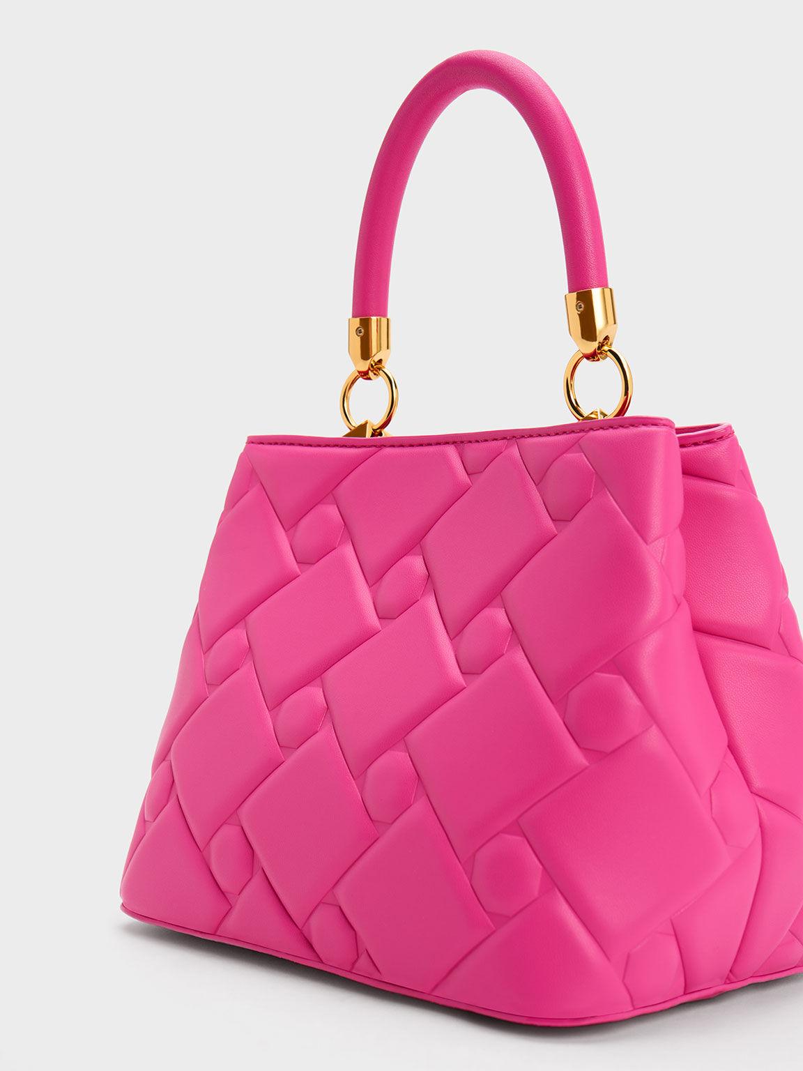 Túi Charles Keith Xách Hình Thang Tillie Quilted Hồng Fuchsia