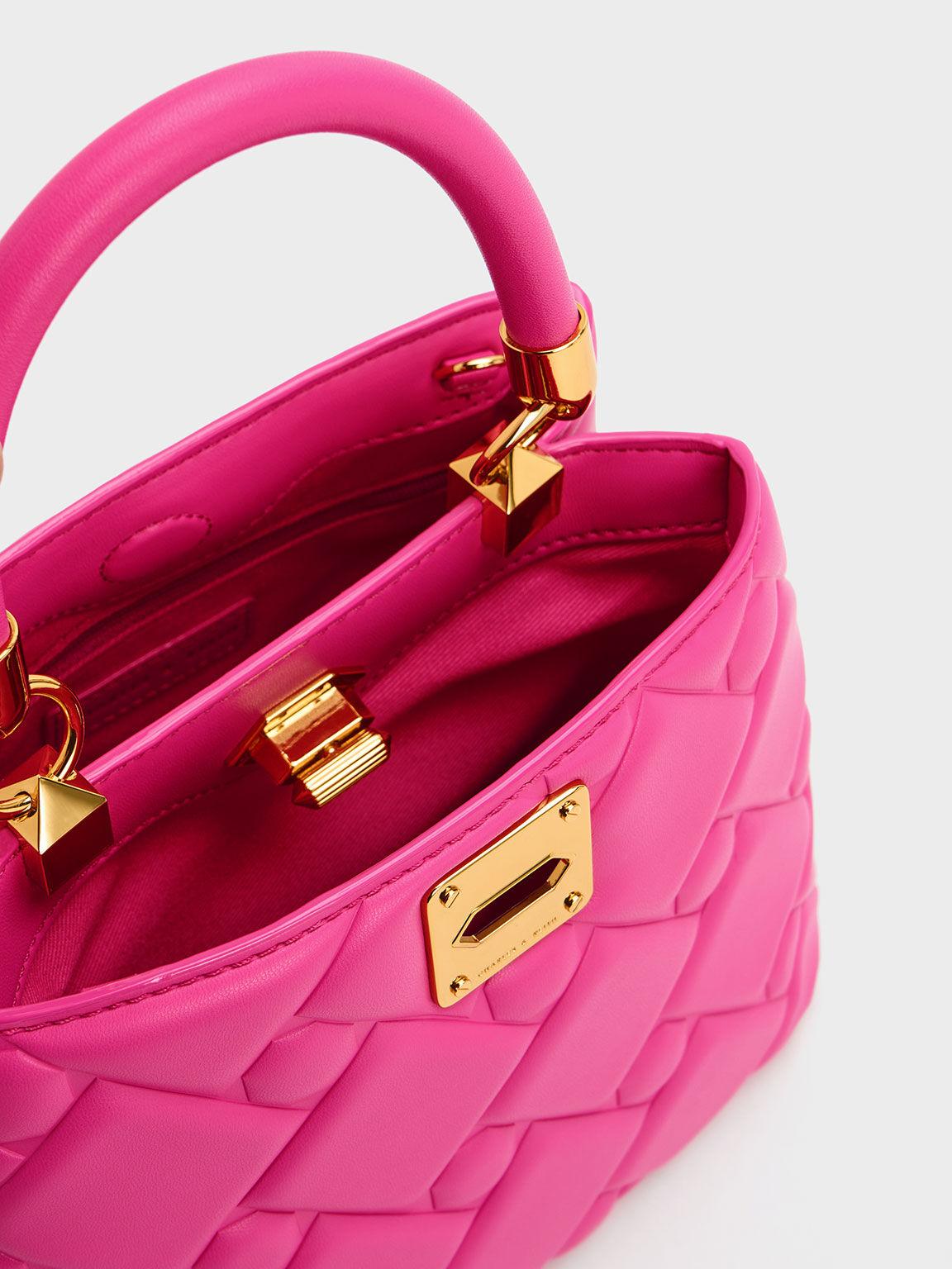 Túi Charles Keith Xách Hình Thang Tillie Quilted Hồng Fuchsia