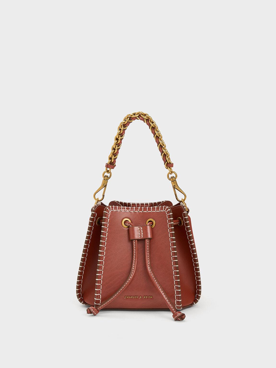 Túi Charles Keith Rút Dây Circe Stitch-Trim Mocha