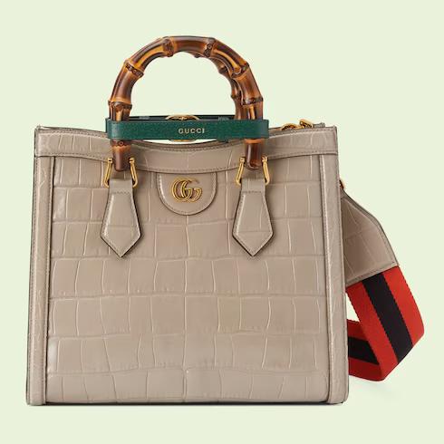 Túi Gucci Diana Small Crocodile Tote Bag Nữ Màu Be Vuông