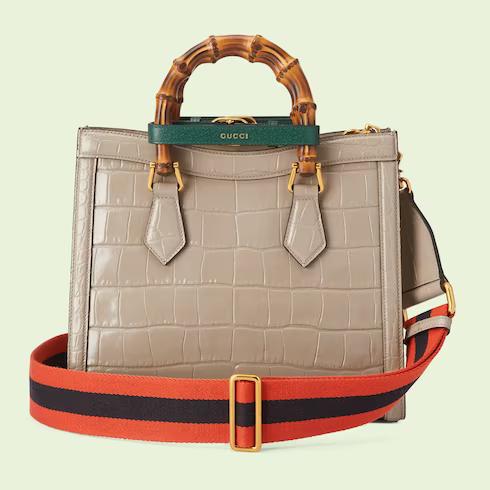 Túi Gucci Diana Small Crocodile Tote Bag Nữ Màu Be Vuông