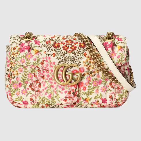 Túi Gucci Gg Marmont Small Floral Shoulder Bag Nữ Màu Trắng Hồng