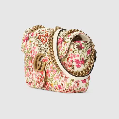 Túi Gucci Gg Marmont Small Floral Shoulder Bag Nữ Màu Trắng Hồng