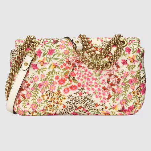 Túi Gucci Gg Marmont Small Floral Shoulder Bag Nữ Màu Trắng Hồng