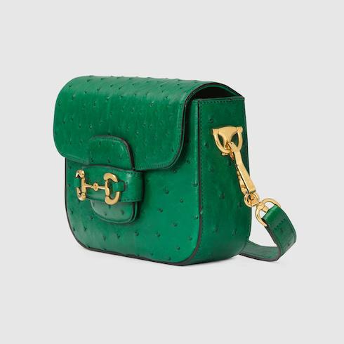 Túi Gucci Horsebit 1955 Ostrich Mini Bag Nữ Màu Xanh Lá Cây