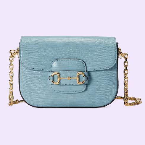 Túi Gucci Horsebit 1955 Lizard Mini Bag Nữ Màu Xanh Da Trời