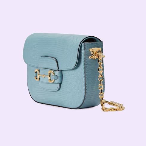 Túi Gucci Horsebit 1955 Lizard Mini Bag Nữ Màu Xanh Da Trời