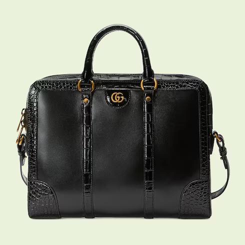 Túi Gucci Crocodile Trim Briefcase With Double G Nữ Màu Đen