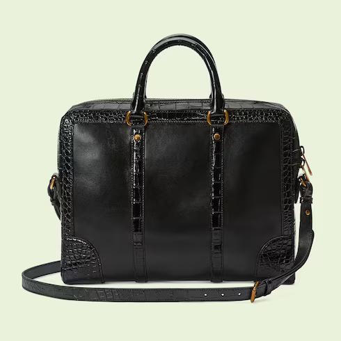 Túi Gucci Crocodile Trim Briefcase With Double G Nữ Màu Đen