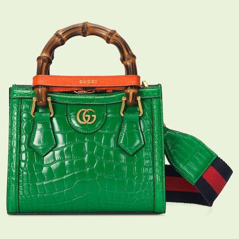 Túi Gucci Diana Mini Crocodile Tote Bag Nữ Màu Xanh Lá Cây