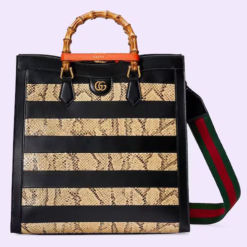 Túi Gucci Diana Large Python Tote Nữ Màu Đen Be