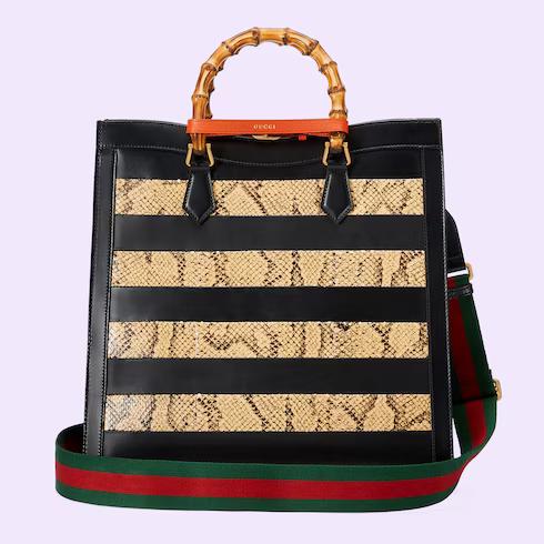 Túi Gucci Diana Large Python Tote Nữ Màu Đen Be