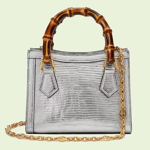 Túi Gucci Diana Mini Lizard Tote Bag Nữ Màu Bạc