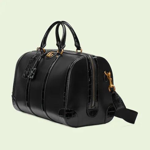 Túi Gucci Crocodile Trim Duffle Bag With Double G Nữ Màu Đen