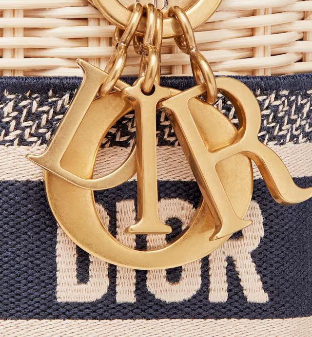 Túi Dior Mini Lady Dior Bag Natural Wicker And Blue