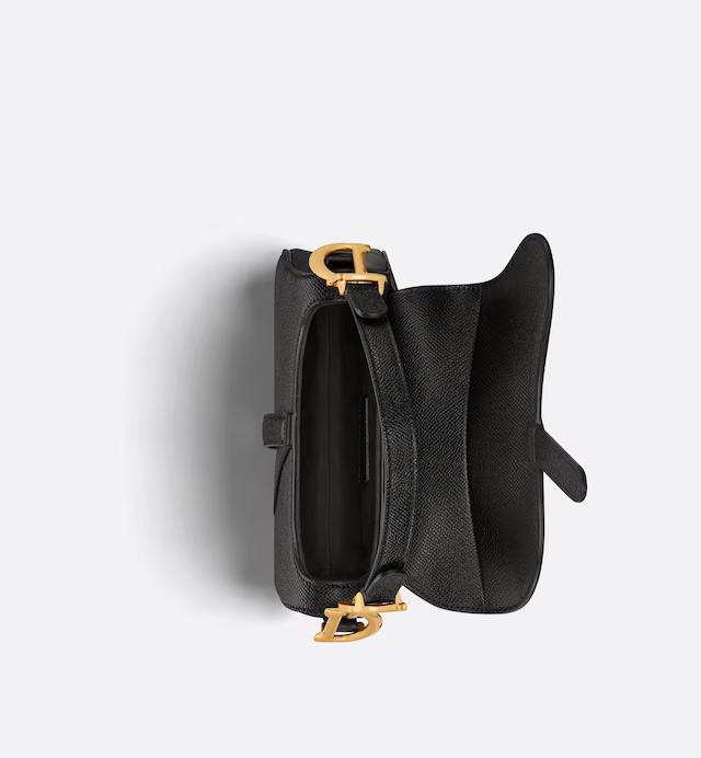 Túi Dior Mini Saddle Bag With Strap Black Grained Calfskin