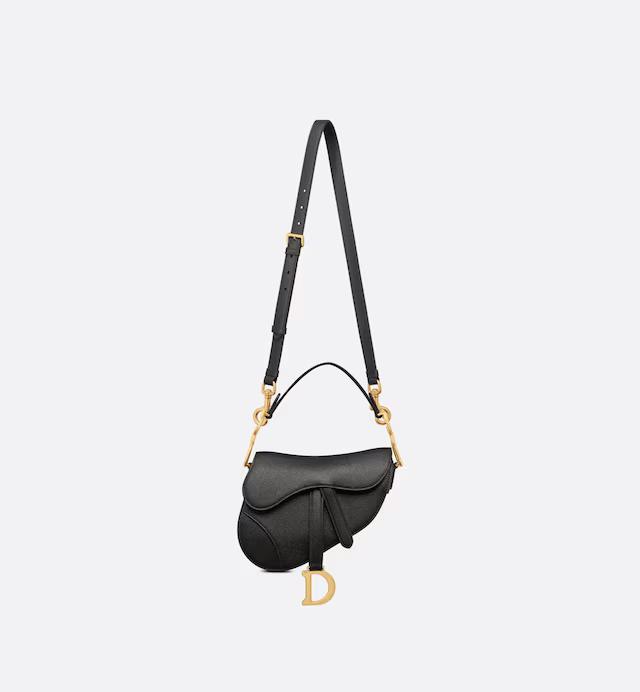 Túi Dior Mini Saddle Bag With Strap Black Grained Calfskin